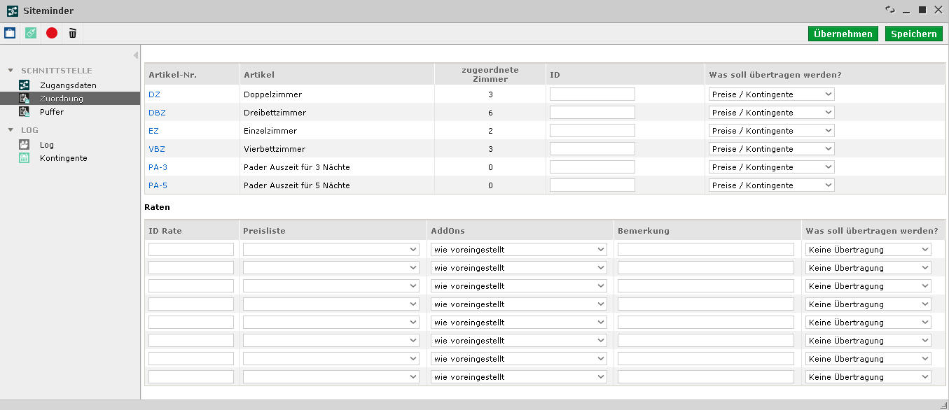 Schnittstelle SiteMinder Zuordnung
