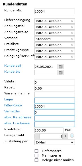 Adressdatensatz Kundendaten