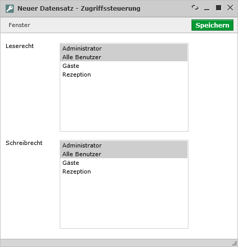 Neuer Datensatz Zugriffssteuerung