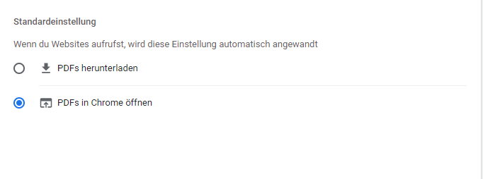 Google Chrome PDF Standardeinstellung