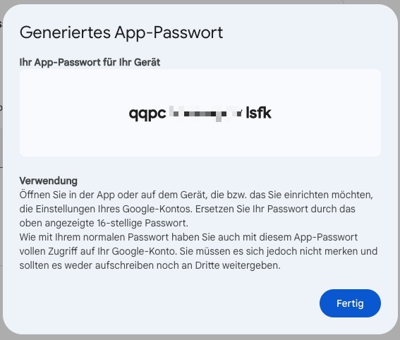 Gerneriertes App-Passwort
