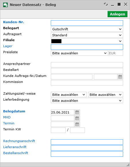 Gutschriftbeleg erstellen Gutschriftbeleg erstellen