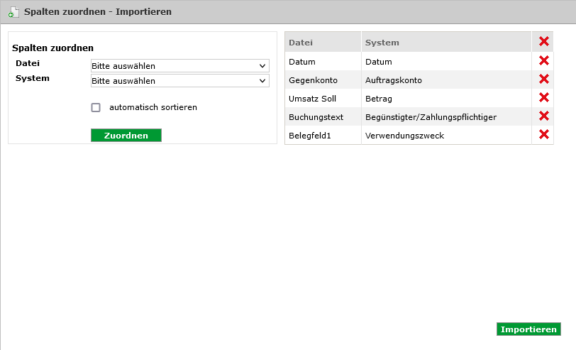 Import Zuordnung