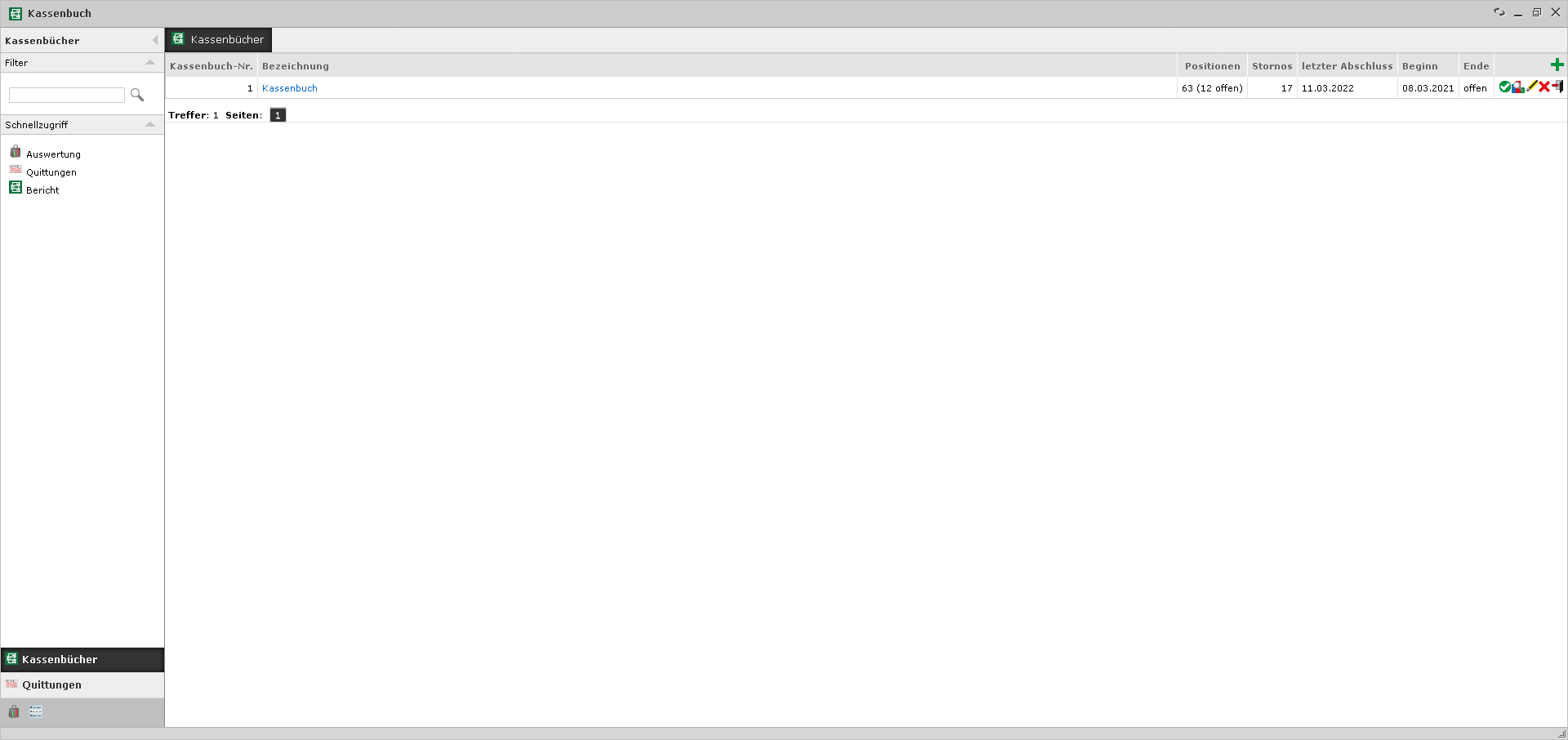 Kassenbücher Übersicht