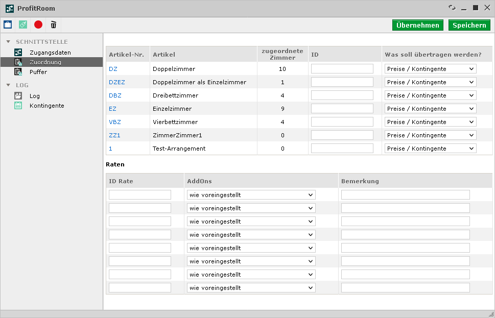Profitroom Zuordnung Zimmer