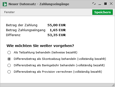 Neuer Datensatz Zahlungseingänge