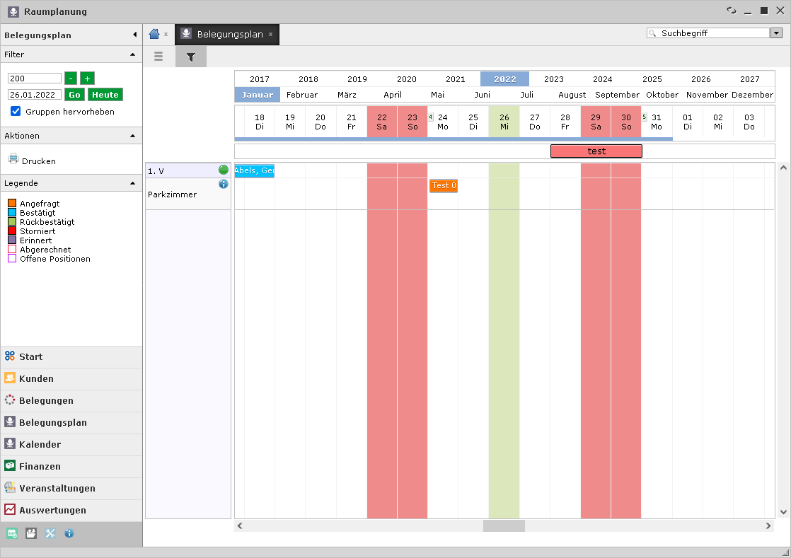 Raumplanung Belegungsplan