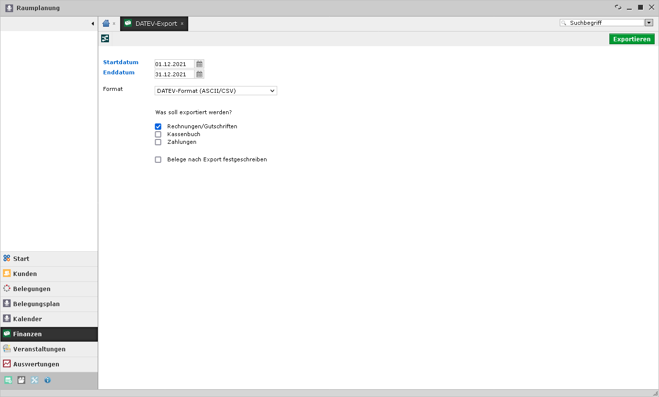 Raumplanung DATEV-Export