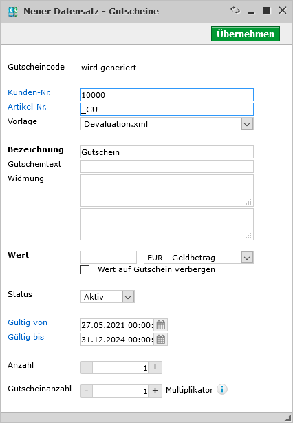 Gutschein erstellen