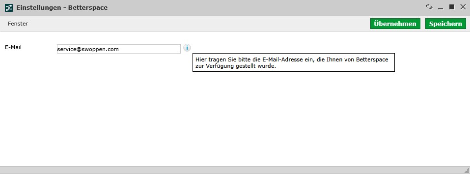 Schnittstelle Betterspace Einstellungen